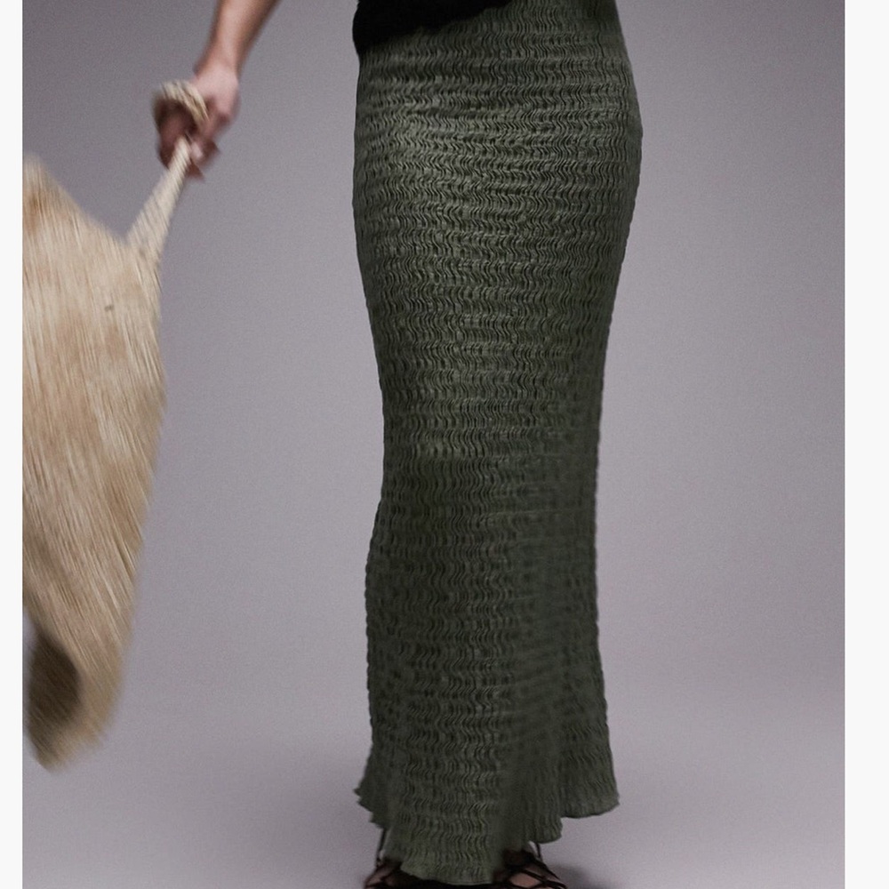 Textured Olive Green Knit Skirt